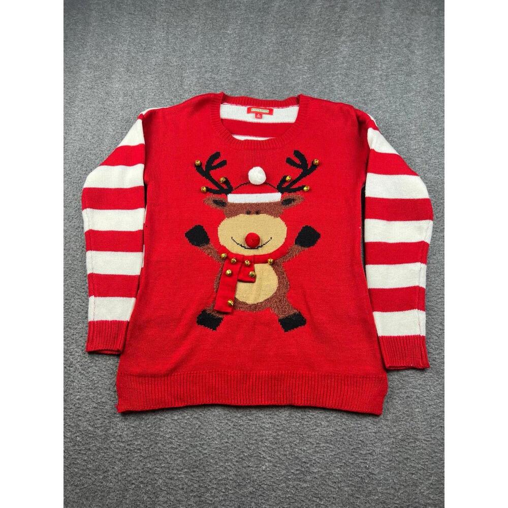 Holiday Traditions Red and White‎ Reindeer Christmas Sweater Size Medium